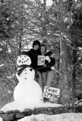 031005-1
Residents throughout the tri-town area are more than ready to Think Spring! as suggested by this friendly snowman seen here posing with his two friends, Gabe Chuckran of Marion and Marissa Lake of Mattapoisett, along with a copy of The Wanderer. The winter icon was perched at the corner of Randall Road and Route 6 in Mattapoisett last week in the aftermath of another hefty snowfall ... hopefully one of the last for this year. 3/10/05 edition
