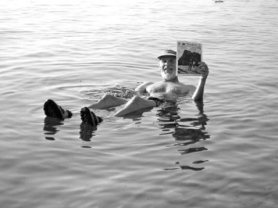 102104
Alan Pratt of 1 Cannon Street in Mattapoisett is seen here floating with a copy of The Wanderer on the Dead Sea during a recent trip in September 2004. Mr. Pratt and his wife, Cynthia Good, traveled to visit Alans son Jonathan who is serving with the State Department in Amman Jordan. (Photo courtesy of Alan Pratt). 10/21/04 edition
