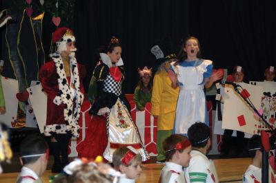 Alice in Wonderland
The King of Hearts played by Neil Flynn, The Queen of Hearts played by Abby Aldworth, and Alice played by Kyah Woodland in 'Alice in Wonderland' presented by the Rochester Memorial School fourth grade. Directed by Mrs. Susan Ellis. January 26, 2012

