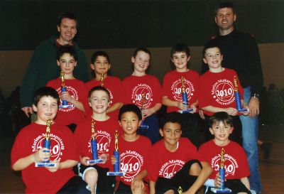 All-Star Basketball
The fourth grade Marion-Mattapoisett All-Star Basketball team won first place in the Acushnet Basketball tournament on Sunday, February 14, 2010. Congratulations, team! Front row (left to right): Kyle Gillis, Bennett Fox, Corey Lunn, Noah Fernandes, Jacob Yeomans. Back row (left to right): Coach Sughrue, James Dwyer, Tyler Menard, Thomas McIntire, Owen Sughrue, Jason Gamache, Coach Yeomans. Picture by Jamie Dwyer.
