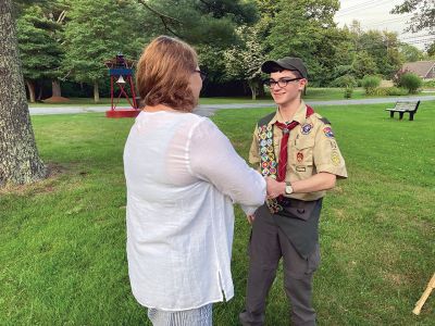 Eagle Scout
Mattapoisett Select Board member Jodi Bauer congratulates Mattapoisett Troop 53’s newest Eagle Scout, Andrew Poulin. Photo courtesy of Tom Copps
