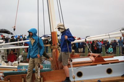 Arabella
A large crowd gathered on a rainy Saturday morning at Shipyard Park and Mattapoisett Harbor to witness the launch of “Acorn to Arabella,” a wooden sailboat made by hand in western Massachusetts. Photos by Mick Colageo
