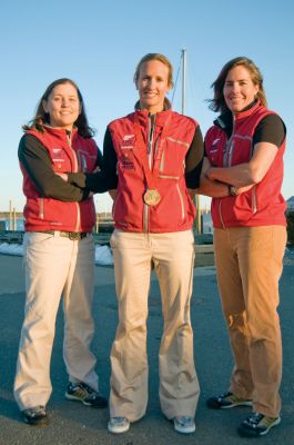 Olympians Speak
The Beverly Yacht Club sponsored a presentation from the U.S. Olympic Sailing Team at the Marion Music Hall on Saturday, February 20, 2010. From left to right, U.S. Sailing Team member Molly Vandemoer, Olympic Gold Medalist Anna Tunnicliffe and 2008 Olympian Deb Capozzi pose outside of the Music Hall. Photo by Felix Perez. February 25, 2010 edition

