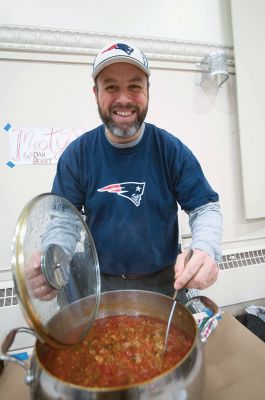Chili Cook-off
The MattMen of Mattapoisett Congregational Church came together Sunday night, January 25th ,to see who amongst them cooks up the best man-made chili.  Tasting was free to all who came.  Those who wished to vote contributed $5 to The Baby Project of New Bedford.  $518 was raised for The Baby Project. Out of 15 chili cooks who prepared 16 pots of chili, Rory McFee received the most votes for his “Smoky Chili.”.  Bob Field’s “Oyster Chili” came in second place.  Photo by Felix Perez
