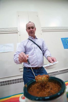 Chili Cook-off
The MattMen of Mattapoisett Congregational Church came together Sunday night, January 25th ,to see who amongst them cooks up the best man-made chili.  Tasting was free to all who came.  Those who wished to vote contributed $5 to The Baby Project of New Bedford.  $518 was raised for The Baby Project. Out of 15 chili cooks who prepared 16 pots of chili, Rory McFee received the most votes for his “Smoky Chili.”.  Bob Field’s “Oyster Chili” came in second place.  Photo by Felix Perez
