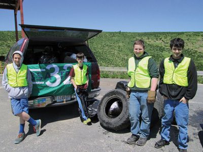 Marion Clean Up
Marion Boy Scouts off-loaded two truck loads of trash, at the town dump, obtained from cleaning up County Road.  In the picture are Dylan Villa, Alex Reichert, Dave Sheldon and Jack Nakashian. Scouts not pictured that had to leave due to previous commitments are, Jackson St.Don, Doug Breault Jr. and Chris Horton Jr.

