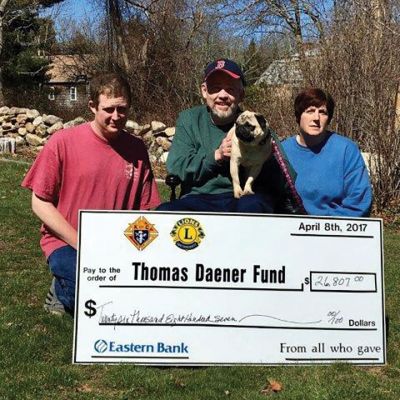 Fundraiser
Town employee Thomas "Rob" Daener, flanked by his son Tommy and wife Katie, received a check generated from a community-based fundraiser on April 8. The monies will be used to help defray medical expenses not covered by insurance. Photo courtesy Melody Pacheco
