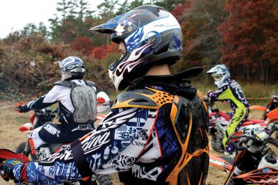 Plymouth Sands Trail Riders 
On Sunday, October 28, the Plymouth Sands Trail Riders bike club held a hare scramble at the Mattapoisett landfill.  The club, which boasts over 300 members from all around New England, had over 100 riders participate in the event.  Riders from teens up to seniors took off for the 40 minute races around the 2.5 mile wooded track.  Proceeds from the event will be part of an annual donation the club makes to fund cystic fibrosis research. Photo by Eric Tripoli
