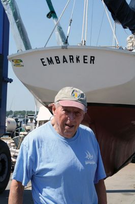 Embarker
Mattapoisett resident Bob Brack launched his sailboat “Embarker” on Monday for the 50th time from the Mattapoisett Boatyard. Brack has owned the same boat for 50 years, a rarity to encounter says former boatyard owner Art Maclean. Seen here, Brack and son Ken head out into Buzzards Bay on this golden anniversary of the first launching of “Embarker.” Photo by Jean Perry
