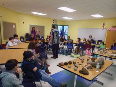 Marion Natural History Museum
The Marion Natural History Museum’s afterschool group learned what it takes to collect minerals and fossils, explored some wonderful specimens of each, and made their own “fossil” with geologist and amateur archaeologist Jim Pierson. Many thanks to Jim for another wonderful program! (Partial funding for the program was provided by the Marion Cultural Council). Photo courtesy Elizabeth Leidhold
