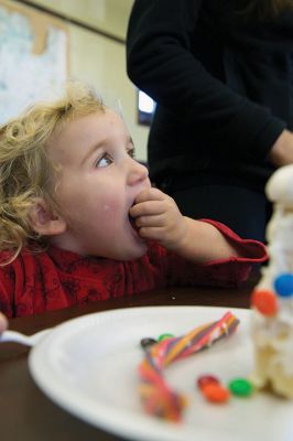 Gingerbread Houses
While others were out bustling on the last Saturday before Christmas, a couple dozen of the littler library patrons enjoyed the day making candy gingerbread houses at the Mattapoisett Free Public Library on Saturday, December 19.

