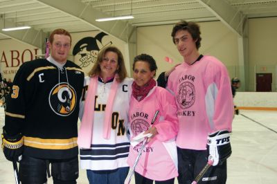 Pink in the Rink
Tabor Academy painted the rink pink on January 8, 2011, to promote awareness and raise money for cancer research. The event raised $6,760 in honor of cancer survivor Kim Grondin, who is the mother of hockey forward Kody Grondin. Photos by Laura Pedulli and Roberta Meads.
