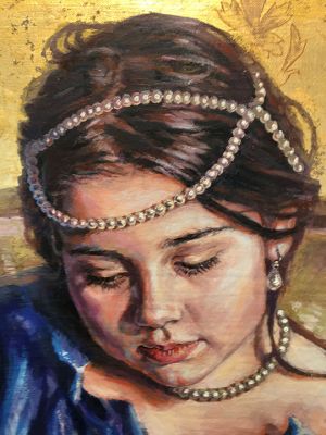 Marion Art Center
The Marion Art Center is presently holding its 2022 Winter Members Show, including this stunning portrayal of a young girl adorned with shimmering pearls. The painting is the creation of Debra Macy using oil and gold leaf on aluminum. Photo by Marilou Newell
