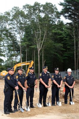 Police Station Ground Breaking
Construction on the new Marion Police Station officially began on September 8, 2009 with a groundbreaking ceremony. Among those present were Police Chief Lincoln Miller, Chairman of the Board of Selectmen Stephen Cushing, Selectmen Roger Blanchette and Jonathan Henry, Project Manager Rick Pomeroy, Architect Brian Humes, Building Committee Chairman Dale Jones, and Jonathan Scully of B.C. Construction. Photo by Anne O'Brien-Kakley

