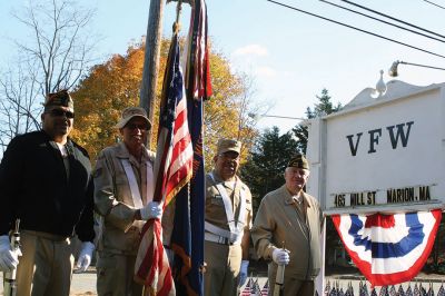 Marion Veterans Day Observance
During the Marion Veterans Day observance on Friday morning, the townspeople of Marion expressed a heartfelt thank you to the Benjamin D. Cushing VFW Post 2425, which in return gave a moving farewell as it disbanded this year and donated the VFW building to the town. Emotions were evident on the faces of the VFW Post 2425 members, as well as selectmen and those in attendance. Photos by Jean Perry
