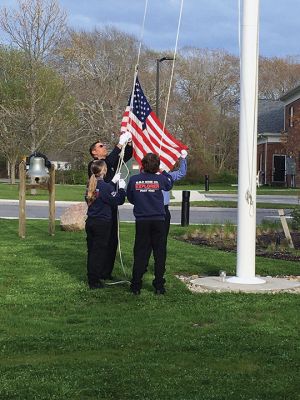 Flag Ceremony
Mattapoisett Firefighter Barry Lima along with Explorers from the junior firefighters program raised a flag that previously had flown over the World Trade Center site. The flag has been on a tour of the country since 2021 stopping at Police and Fire Stations where ceremonies are held to remember the fallen firefighters and police officers whose service in the face of unspeakable horror should never be forgotten.
