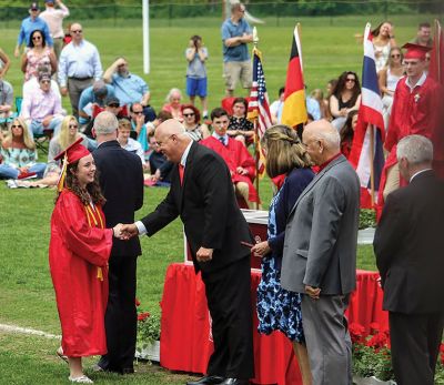 Class of 2019
Old Rochester Regional graduated its class of 2019 on Saturday, June 1, outside on the main athletic field. Seen here, Michaela Mattson addressed her fellow graduates. Mattson received the Departmental Award for Distinction in three areas: Mathematics; Science, Technology, and Engineering; and also in Foreign Language (Spanish). See the list of names for the graduating class on Page 42 and senior awards winners on Page 39. Photos by E.O. Bednarczyk
