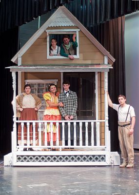 Oklahoma!
ORR Drama Club’s production of Oklahoma includes: (top window) Madeline Pellegrino as Laurey and Maxwell Houck as Curly, (from left to right, Sophia-Lynn Ellis as Aunt Eller, Sophia Santos as Ado Annie and Sean Resendes as Ali Hakim, and Daniel Donahue as Jud Fry. Photo by Felix Perez. March 21, 2013 edition.
