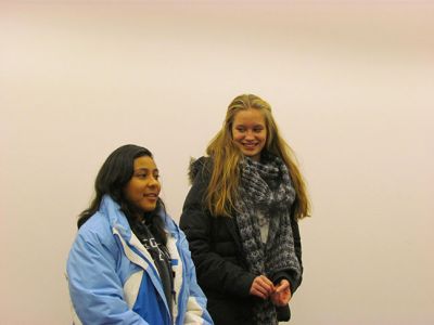 Exchange Students
Ailina Cervantes Diaz, from Costa Rica and Louisa Truss, from Germany spoke about their experiences as exchange students at the ORR District School Committee meeting last Wednesday.   Diaz enjoyed her first snowfall last week. Photo by Joan Hartnet-Barry

