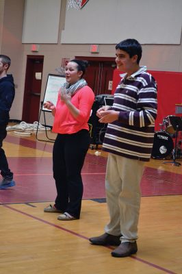 ORR Pep Rally
Principal Michael Devoll gave Old Rochester Regional High School students a “shot in the arm” of school spirit on Friday January 31 – rather overdue for a school with a varsity basketball team currently in first place, a number of losing streaks in sports that have finally come to an end, and an undefeated debate team, among other reasons for students to be proud. Photo by Jean Perry
