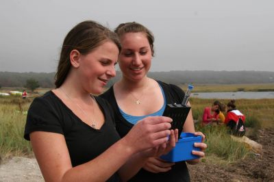 Seaside Studies
Above: ORR Seniors Jenna Mulloy and Bry McLaughlin analyze water collected from Pine Island Pond. Photo courtesy of Jane McCarthy

