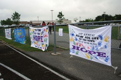 Relay for Life
The American Cancer Society held their Annual Relay for Life of the Tri-Towns from 6:00p.m. on Friday, June 12 until noon on Saturday June 13 at Old Rochester Regional High School's track. Between 250 and 300 people participated in the eighteen hour walk raising nearly $50,000 to help fight and prevent cancer. Photo by Robert Chiarito.
