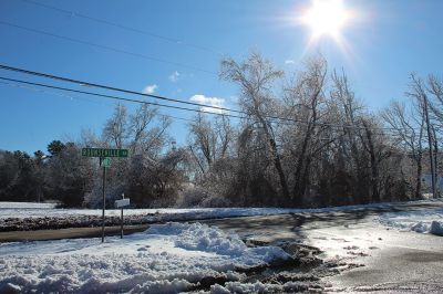 Sticky Snow
Preceded by rain, the snow that fell on the Tri-Towns was wet and sticky, as seen on the icy tree limbs melting in the Monday afternoon sun in Rochester. Photos by Mick Colageo
