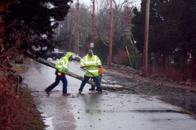The Blustery Day
Heavy winds caused a large tree branch to split, landing in the middle of Prospect Road in Mattapoisett, on January 25, 2010. The Highway Department quickly worked with chainsaws while traffic waited. Photo by Anne O'Brien-Kakley.
