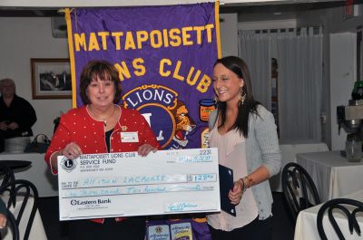 Lion's Scholarship
Helene Rose presents Allison Lacrosse with a scholarship award of $1,250 from the Mattapoisett Lions Club. Ms. Lacrosse will attend Salve Regina in Newport, Rhode Island and major in nursing. Jacob Beaulieu was also awarded a $1,250 scholarship and will attend Bridgewater State University in Bridgewater, MA and major in special education. Photo courtesy of Helene Rose.
