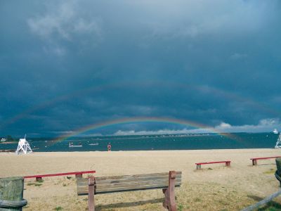 Silvershell Rainbow
Chris Adams, race director of the Marion 5K and cross-country track coach at Tabor Academy, sent along this picture of a rainbow at Silvershell Beach in Marion. The picture was taken in the middle of a sun shower on the afternoon of July 10, 2010. Photo by Chris Adams.
