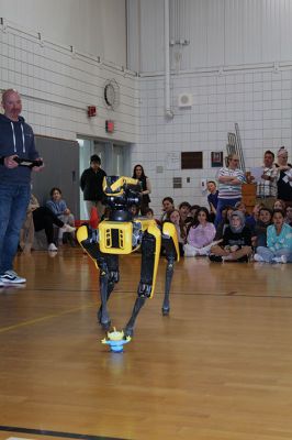 Spot
Rochester Memorial School students were treated on Tuesday afternoon to an educational exhibition of the dog-like robot "Spot," a $200,000 machine of which there are approximately 1,500 in the world, according to Kevin Garell, a Rochester resident who works for Waltham-based Boston Dynamics, the manufacturer of the robot. Garell was assisted in two presentations by his sons Gavin and Grady. Photos by Mick Colageo
