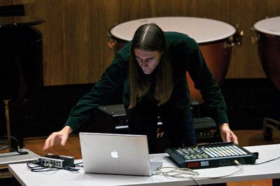 Tri-County Music Association 
Spencer Zahn, a Tabor Academy graduate, premiered an original and untitled electronic music piece at the 2nd annual TCMA concert on November 23.  Photo by Eric Tripoli.
