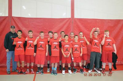 7th Grade Travel Team 
The Old Rochester Bulldogs 7th Grade Travel Team were recently crowned Champions at the Old Rochester Basketball Holiday Tournament hosted by Tabor Academy  The boys went 4-0 beating Lakeville twice and Middleboro once with a final win against Bridgewater. The team from left to right includes: Assistant Coach Bob Mourao, Matthew Brogioli, Jake Mourao, Nate King, Bob Ross, Dillan Villa, Adam Breault, Noah Massad, Isaiah Ostiguy, Adam Sylvia, Noah McIntyre, Cole McIntyre, Head Coach Ken Ross and Joe Robinson.
