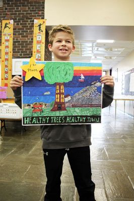 Fifth Grade Tree Poster Contest
Old Hammondtown Elementary School student Cabot Van Keuren, 11, put together an idea so well that his painting for the Mattapoisett Fifth Grade Tree Poster Contest was judged to be the best among the 29 entries that can be seen this week at the Mattapoisett Library. Cabot’s poster, following the 2024 theme of “Healthy Trees, Healthy Towns,” will be entered in the annual statewide contest that was won last year by Old Hammondtown student Emma Lowe. Photo by Mick Colageo - March 21, 2024 edition
