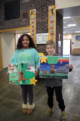 Fifth Grade Tree Poster Contest
This year’s first-place winner for Mattapoisett was produced by Cabot Van Keuren, and the second-place poster was done by Hadlee Weeden. Photos by Mick Colageo
