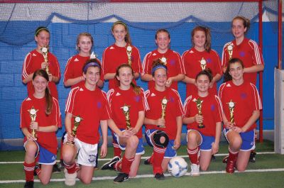 U14 Indoor Championship
The Tri-Town Mariner U13 girls soccer team finished an undefeated indoor season by winning the U14 Indoor Championship at Bridgewater against teams from all over the South Shore. Top Row: Syd Blanchard, Emily Beaulieu, Bailey Truesdale, Nicole Gifford, Brittany Santos, Morgan Browning. Bottom Row: Sam Blanchard, Kate Martin, Camille Filloramo, Kaleigh Goulart, Arden Goguen, Anne Martin. Not Shown: Hannah Abrantes, Chloe Riley, Caroline Downey. Photo courtesy of John Browning.
