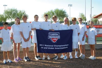 Sippican Tennis Club
The Sippican Tennis Club, Marion, USTA 14 and Under Junior Team just returned from competing in the National Championships in Surprise, Arizona. The New England Championship team placed 11th in the nation. Players left to right: Owen Sughrue, Victoire Keane, Alex Cannell, Elizabeth Tarrant, Ollie Sughrue, Ollie Kendall, Caroline Godfrey, Henry Godfrey, Parker Tonissi, Becky Kendall. Photo courtesy of Chick Renfrew.
