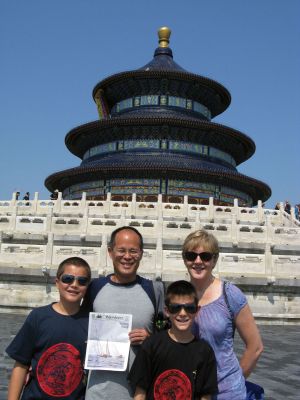 Wanderers in China
The Assing/Allan family poses in front of the Temple of Heaven, a famous Taoist Temple, in Beijing, July 2009. The family members from left to right are: Theo Assing, Wayne Assing, Emil Assing and Terry Allan. The family went to China for four weeks this past summer to visit Changsha where their son Theo was born 12 years ago.
