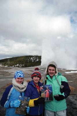 Yellowstone National Park
The Besancon family recently returned from a fabulous trip to Montana and Wyoming, which included a visit to Old Faithful in Yellowstone National Park. We made sure to bring a copy of the Wanderer along! Pictured here: Sarah, Erin and Chase Besancon.
