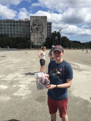 Havana, Cuba
Former ORRHS News correspondent Patrick Briand, a junior at Bentley University holding a copy of The Wanderer in the Plaza de la Revolucio`n in Havana, Cuba
