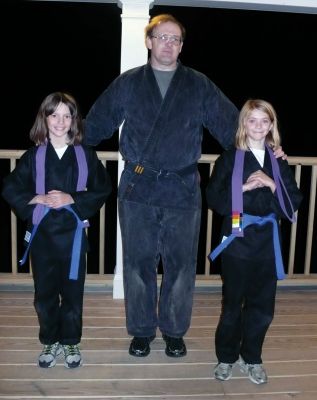 Blue Belts
Marion residents Megan Iverson and LuLu Russell recently earned their blue belts in karate under the guidance of Sensei Dave Mason. Photo courtesy of Matt Iverson.
