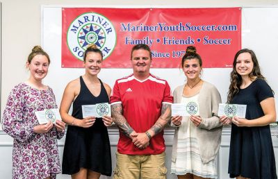 Mariner Youth Soccer
Mariner Youth Soccer is pleased to announce the winners of its first annual scholarship program. Scholarships were awarded to Elexus Afonso and Kyle Rood from Rochester, Samantha Kirkham and Serena Jaskolka from Mattapoisett, and Hannah Dawicki from Fairhaven. We wish these student athletes who played at Mariner the best of luck in their future endeavors. Photo submitted by Angela Dawicki
