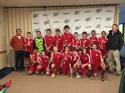 Mariner U14 Boys Team
On April 3, the Mariner U14 Boys Team won the Indoor Winter League Session at Fore Kicks in Taunton.  The team of 17 hails from Fairhaven, Marion, Mattapoisett, and Rochester. Photo courtesy Carla Caynon
