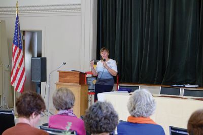 Mattapoisett Women’s Club
Cristal L. Medeiros, Community Liaison for Community Nurse Private Care, spoke to the Mattapoisett Women’s Club during its monthly luncheon last week in Reynard Hall at the Mattapoisett Congregational Church. Medeiros specializes in connecting people with resources to remain safe and healthy in their homes. She discussed techniques and strategies to navigate the healthcare systems. Photo by Shawn Badgley.
