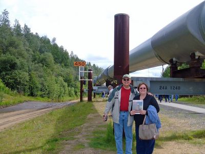 Anniversary in Alaska
Al and Eileen Caron of Marion recently took a long-planned 35th anniversary trip to Alaska. Here they are seen posing with The Wanderer at the Alaskan Pipeline in Fairbanks, Alaska. (Photo by and courtesy of Al Caron).
