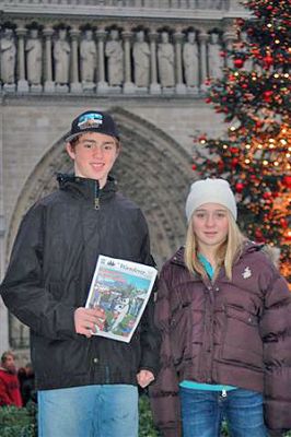 Go, Notre Dame!
Anthony and Emily Chasse of Harbor Beach, Mattapoisett pose with The Wanderer outside Notre Dame Cathedral in Paris, France during a holiday trip. (Photo courtesy of John Theriault). (03/22/07 issue)
