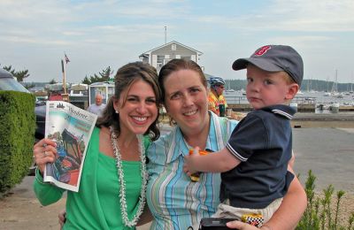 Weather Girls
FOX 25 Morning News Meterologist Cindy Fitzgibbon (far left) poses with a copy of The Wanderer alongside Margie Souza of Fairhaven and her nephew John Duffy during the recent "Zip Trip" to the Marion Town Wharf. (Photo by Kenneth J. Souza).
