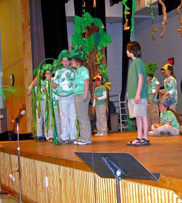 Rochester's Jungle Book
Members of the fourth grade class at Rochesters Memorial School recently staged two performances of Disneys classic The Jungle Book on Wednesday, January 31 in the schools cafetorium. Based on the Disney movie, the show featured great sing-along numbers like The Bare Necessities, I Wanna Be Like You and Thats What Friends Are For. (Photo by Robert Chiarito).
