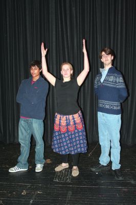 Evita at ORR
Dan Andrews as Che, Chelsie Nectow as Eva Peron and Tucker Johnson as Juan Peron rehearse for the ORR Drama Clubs upcoming production of Evita to be presented in the auditorium of ORR High School March 27, 28 and 29 at 7:30 pm with a matinee performance on Sunday, March 30 at 2:00 pm. Directed by Paul Sardinha with costumes by Helen Blake, the award-winning show by Andrew Lloyd Webber and Tim Rice tells the compelling story of an actress who married the President of Argentina. (Photo by Libby Johnson).

