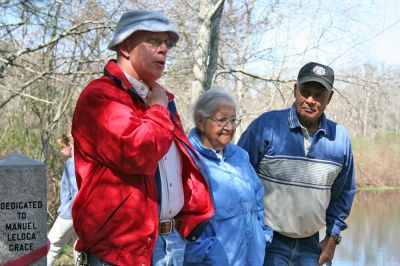 Saving Grace
The Mattapoisett Land Trust (MLT) formally dedicated the Grace Pond property located at the southern end of Bowman Road on Saturday, April 26, 2008. The pond and the surrounding nine acres were acquired from Abel and Libania Grace in December, 2006 and will help support environmental diversification in the 178 acres that the MLT owns extending from the Martocci Preserve on Marion Road to the MLT property on Aucoot Road. (Photo by Robert Chiarito).
